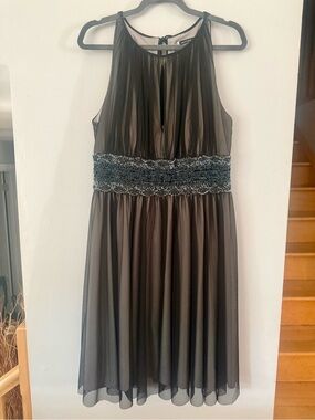 JS Boutique Black Tulle Beaded Gown Halter Midi Special Occasion Dress
